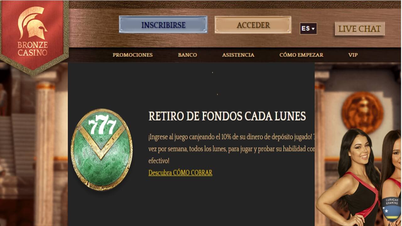 Bonificacion del 10% los lunes Bronze Casino
